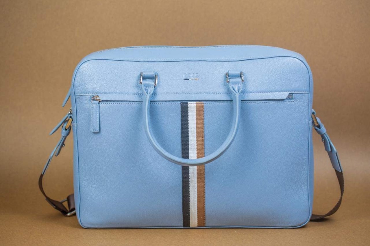 BOSS Tan Leather Briefcase Messenger Bag