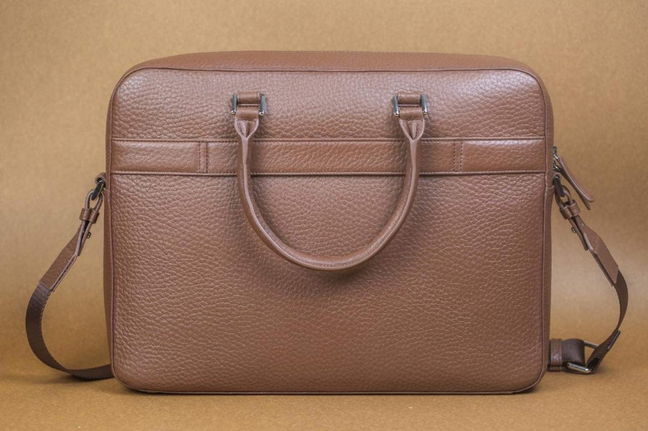 BOSS Tan Leather Briefcase Messenger Bag
