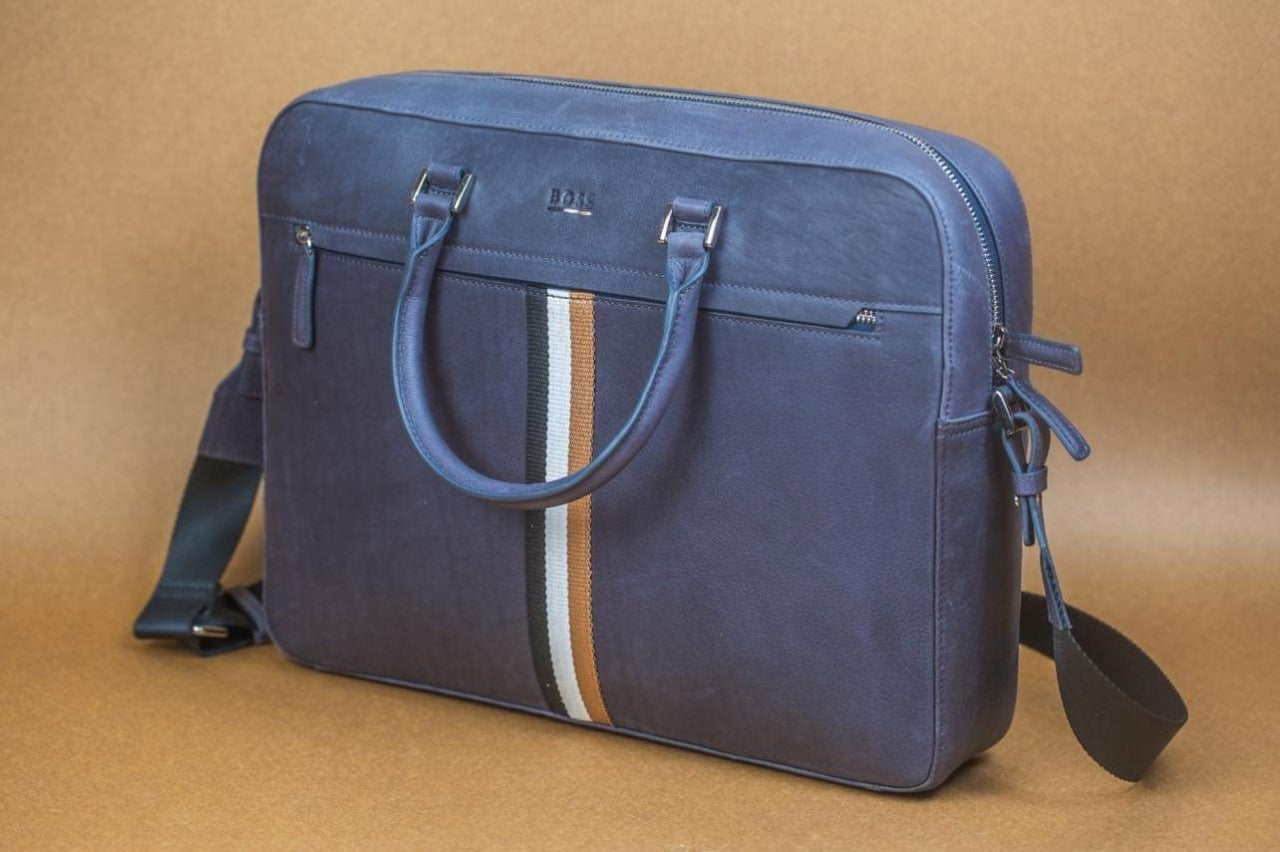 BOSS Tan Leather Briefcase Messenger Bag