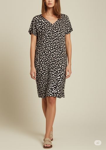 Women's Floral V-Neck Nightgown | Soft Short Sleeve Midi Sleep Dress