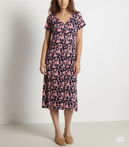 Women's Floral V-Neck Nightgown | Soft Short Sleeve Midi Sleep Dress